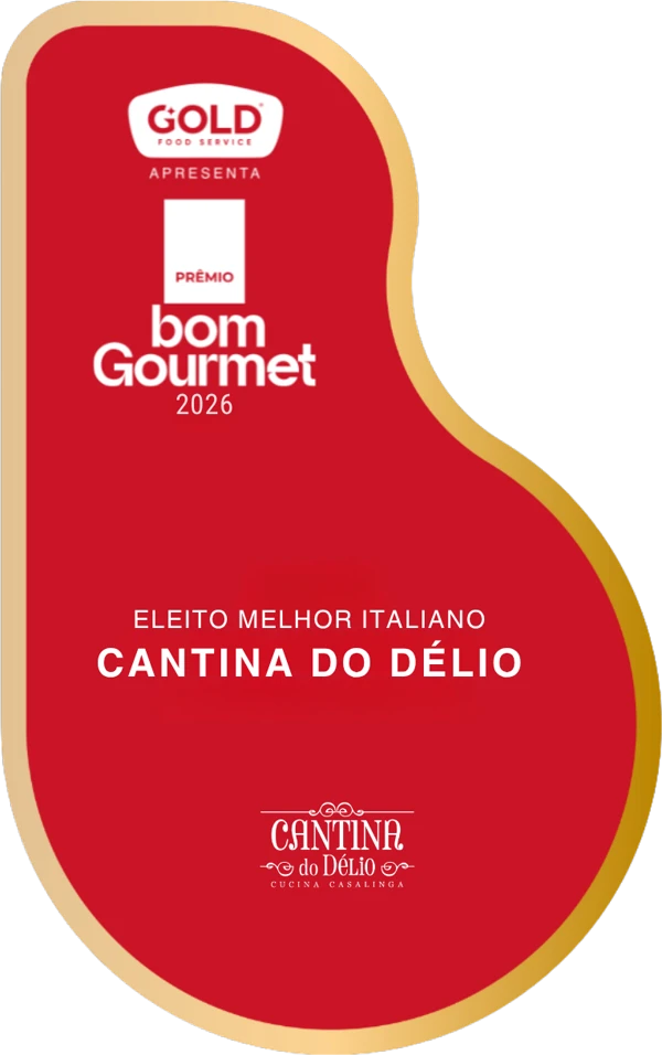 Placa do Prêmio Bom Gourmet 2026: eleito Melhor Italiano, Cantina do Délio